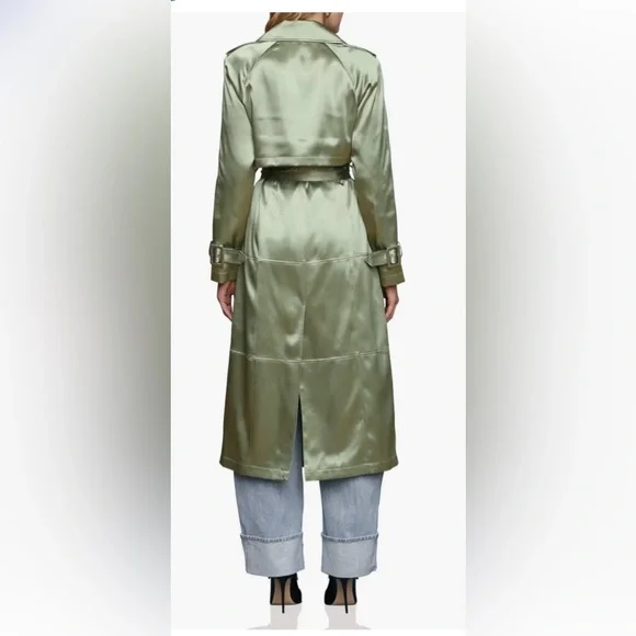 Avec Les Filles Satin Trench Coat in Olive Green - Picture 2 of 3